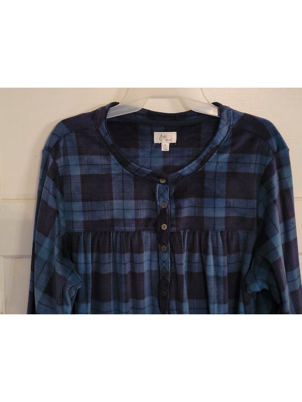 Aria Collections XL   Nightgown Size Med Velour Green/Blue Plaid Lounge Wear - Picture 2 of 9